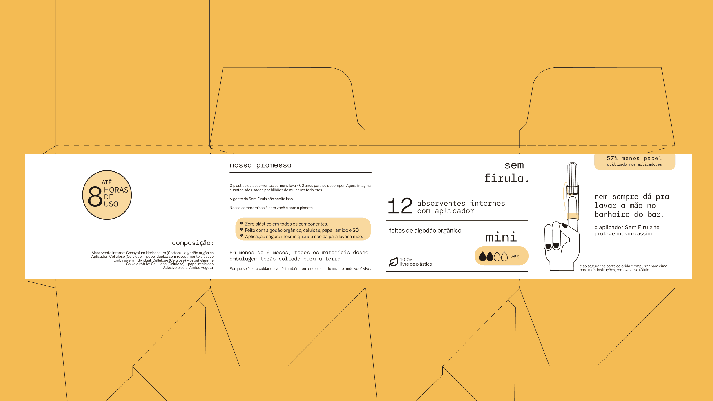 Planificação do sleeve com a missão da marca — versão mini