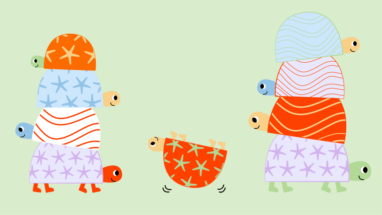 Grupo de tartarugas ilustradas, cada uma com um casco de textura diferente